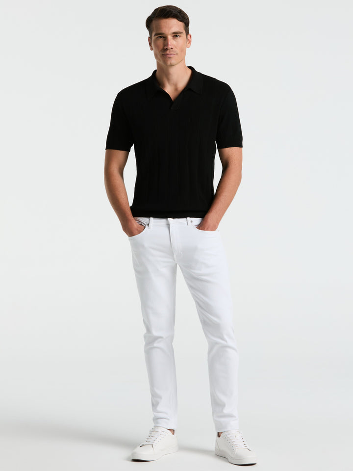 Short Sleeve Mesh Stripe Polo Sweater (Black) 