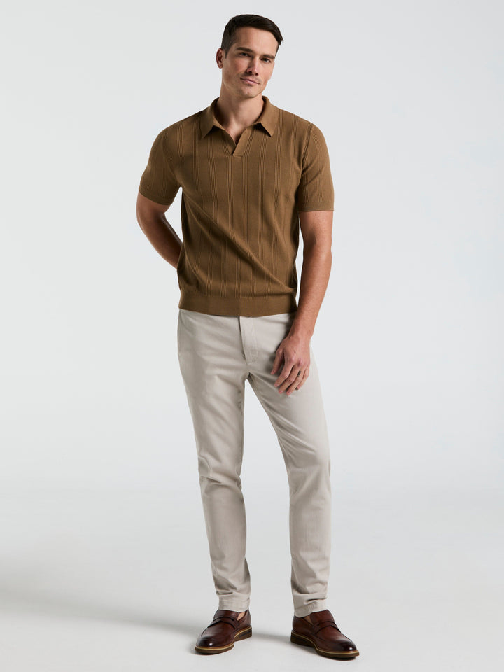 Short Sleeve Mesh Stripe Polo Sweater (Otter) 