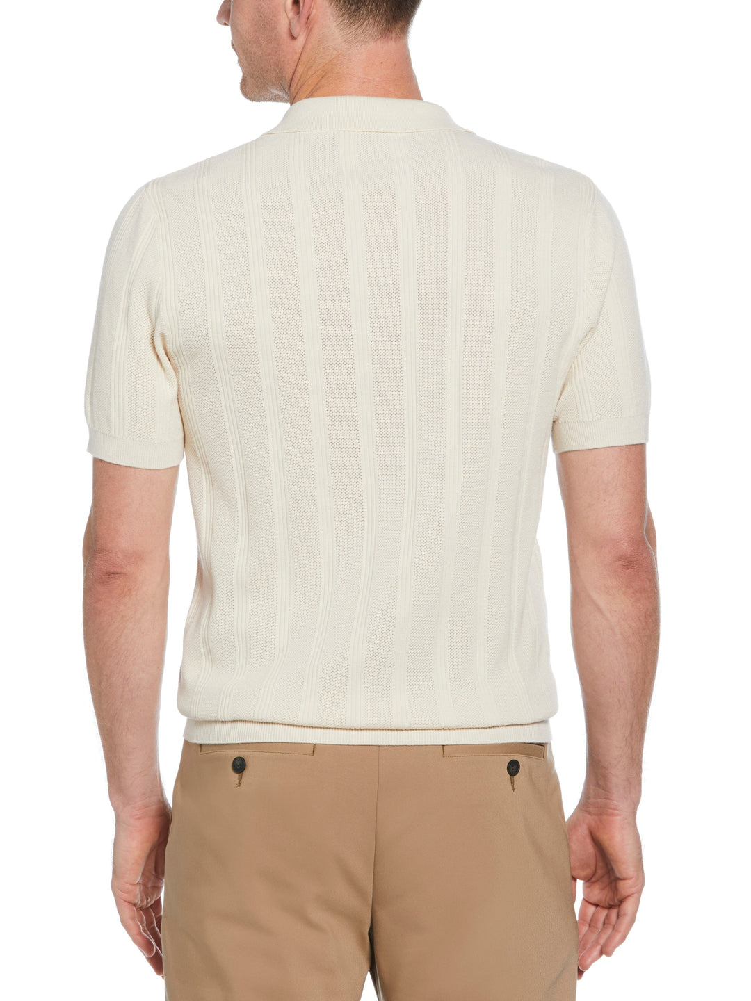 Short Sleeve Mesh Stripe Polo Sweater (Birch) 