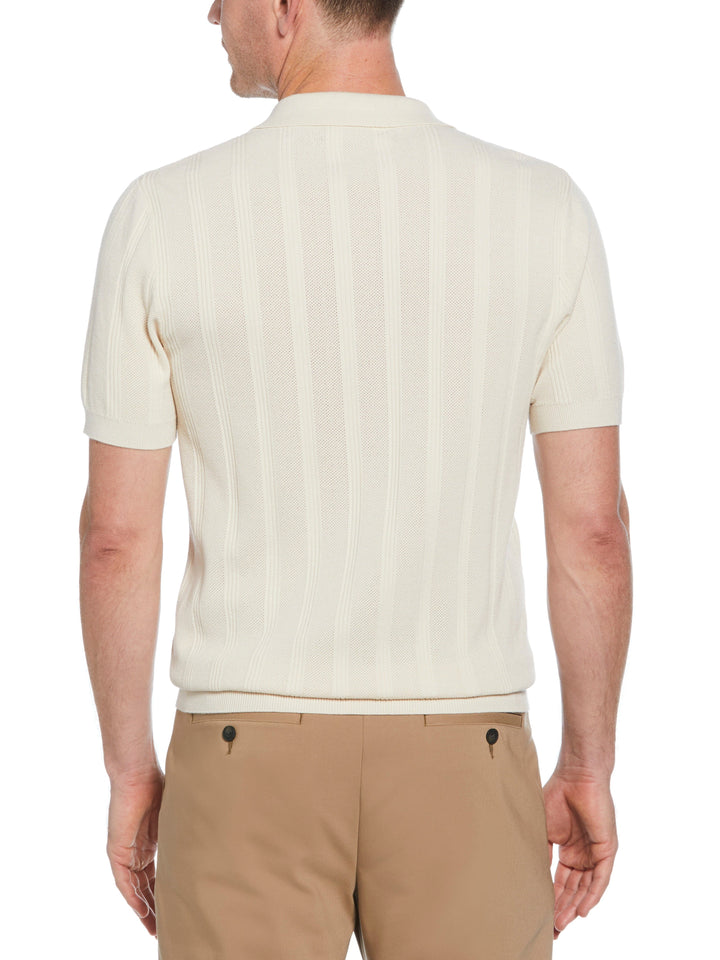 Short Sleeve Mesh Stripe Polo Sweater (Birch) 