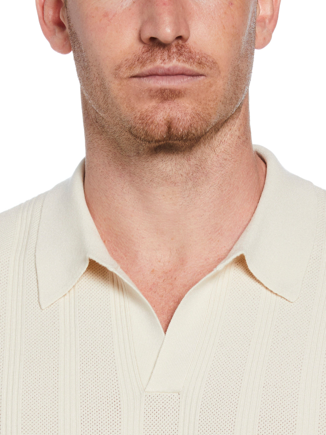 Short Sleeve Mesh Stripe Polo Sweater (Birch) 