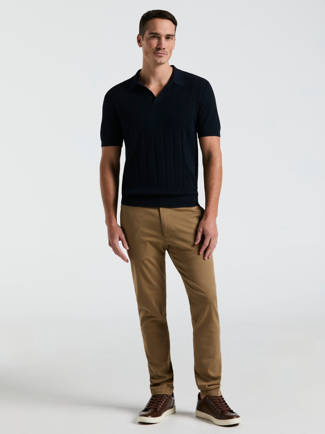 Short Sleeve Mesh Stripe Polo Sweater (Dark Sapphire) 