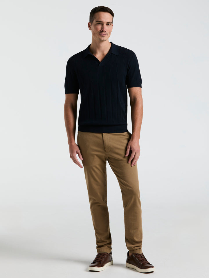 Short Sleeve Mesh Stripe Polo Sweater (Dark Sapphire) 