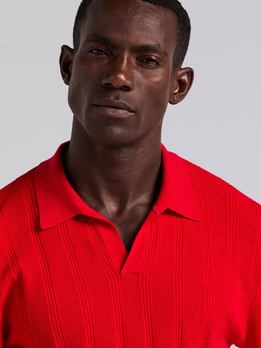 Short Sleeve Mesh Stripe Polo Sweater (Racing Red) 