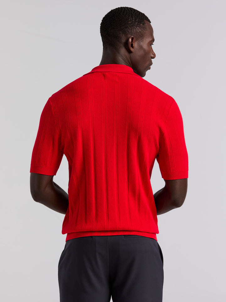 Short Sleeve Mesh Stripe Polo Sweater (Racing Red) 