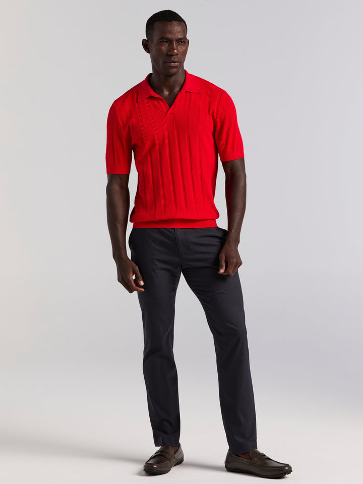 Short Sleeve Mesh Stripe Polo Sweater (Racing Red) 