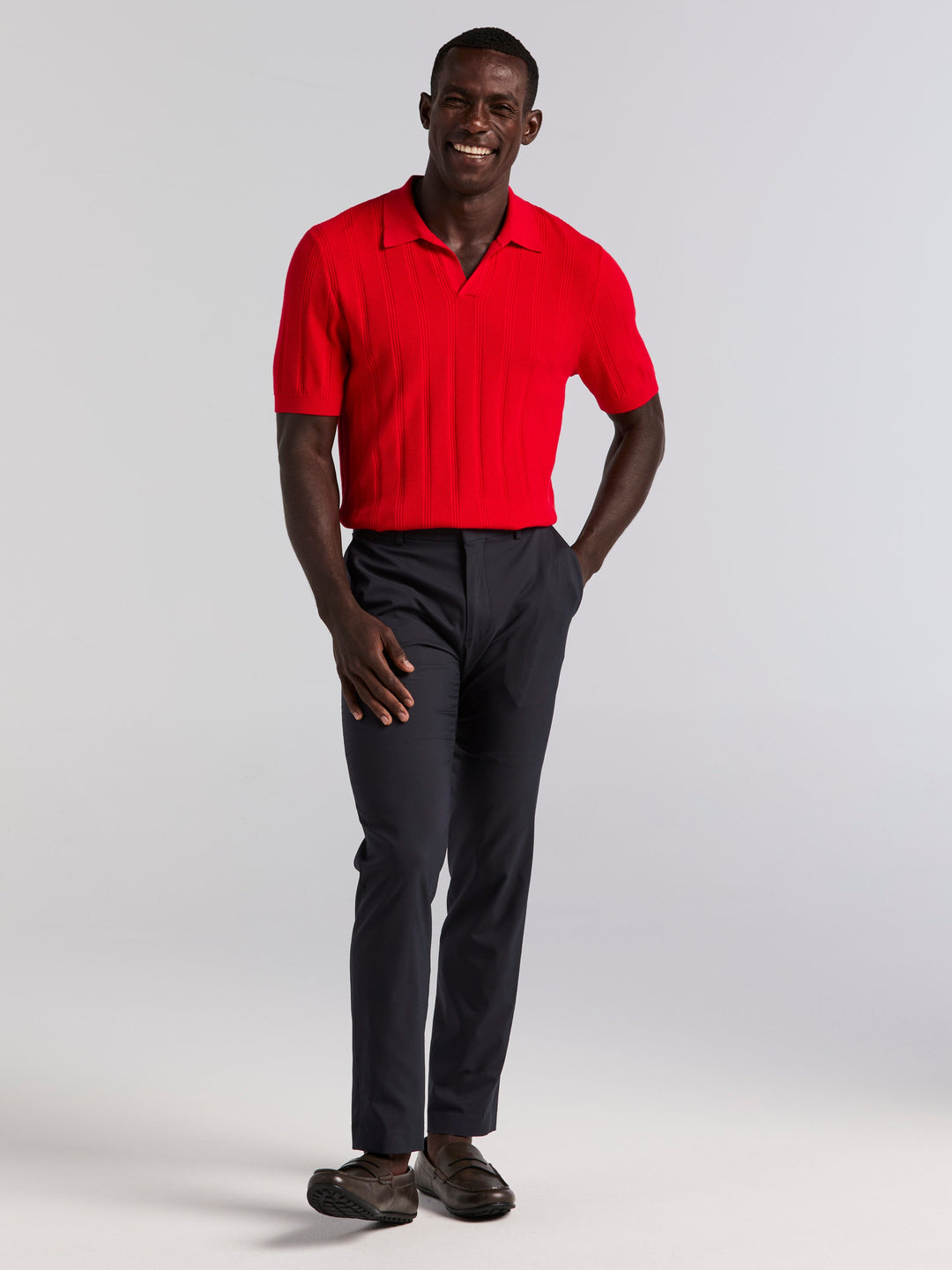 Short Sleeve Mesh Stripe Polo Sweater (Racing Red) 