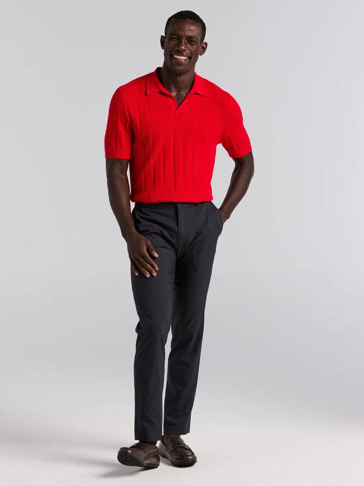 Short Sleeve Mesh Stripe Polo Sweater (Racing Red) 