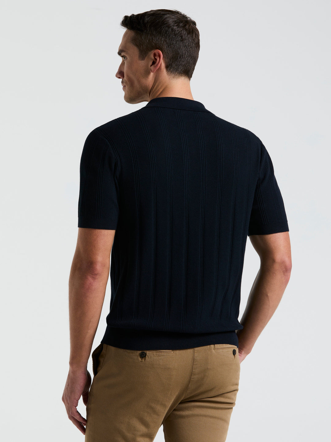 Short Sleeve Mesh Stripe Polo Sweater (Dark Sapphire) 