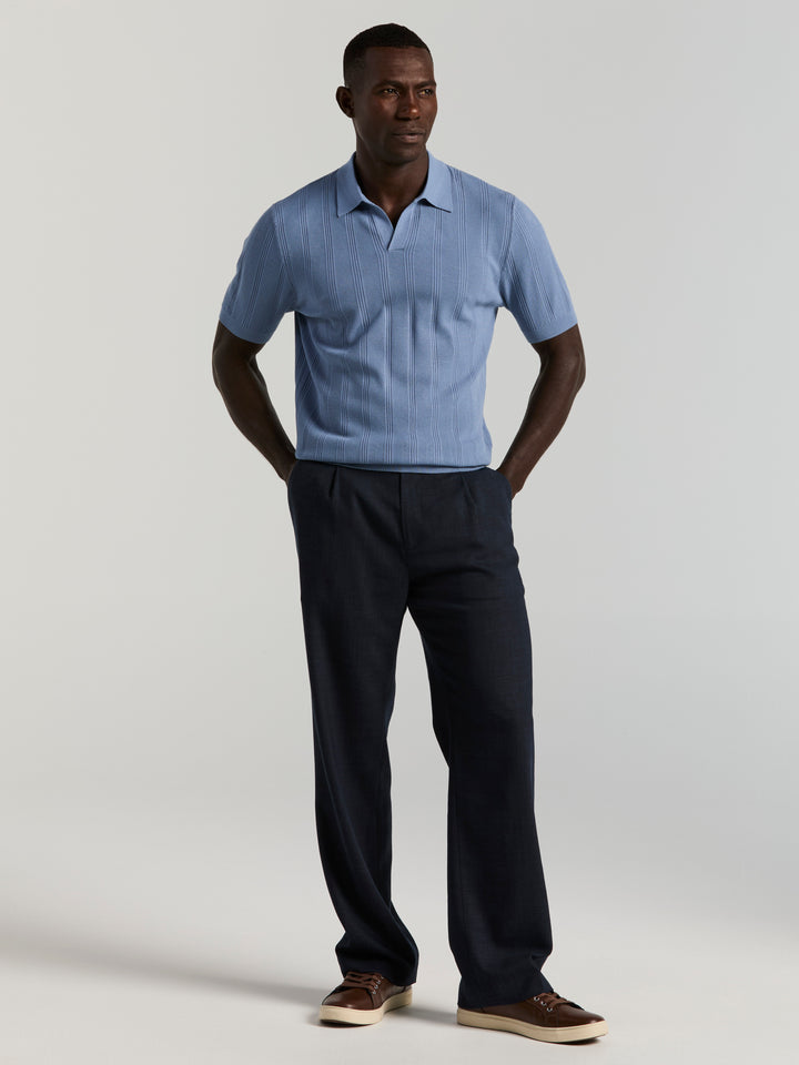 Short Sleeve Mesh Stripe Polo Sweater (Bright White) 