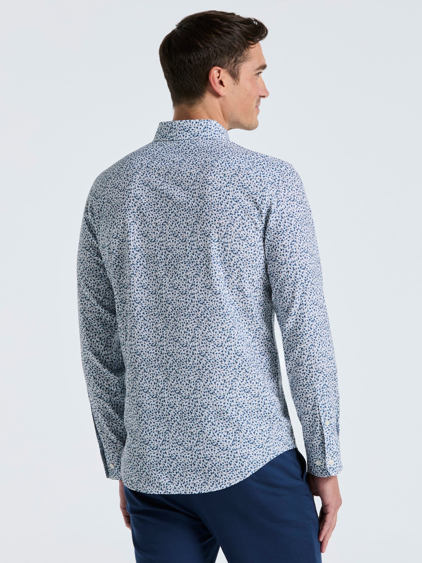 Perry Ellis Outlet Men's Micro Floral Print Slim Fit Shirt in Bright White, Size Medium, Polyester/Elastane