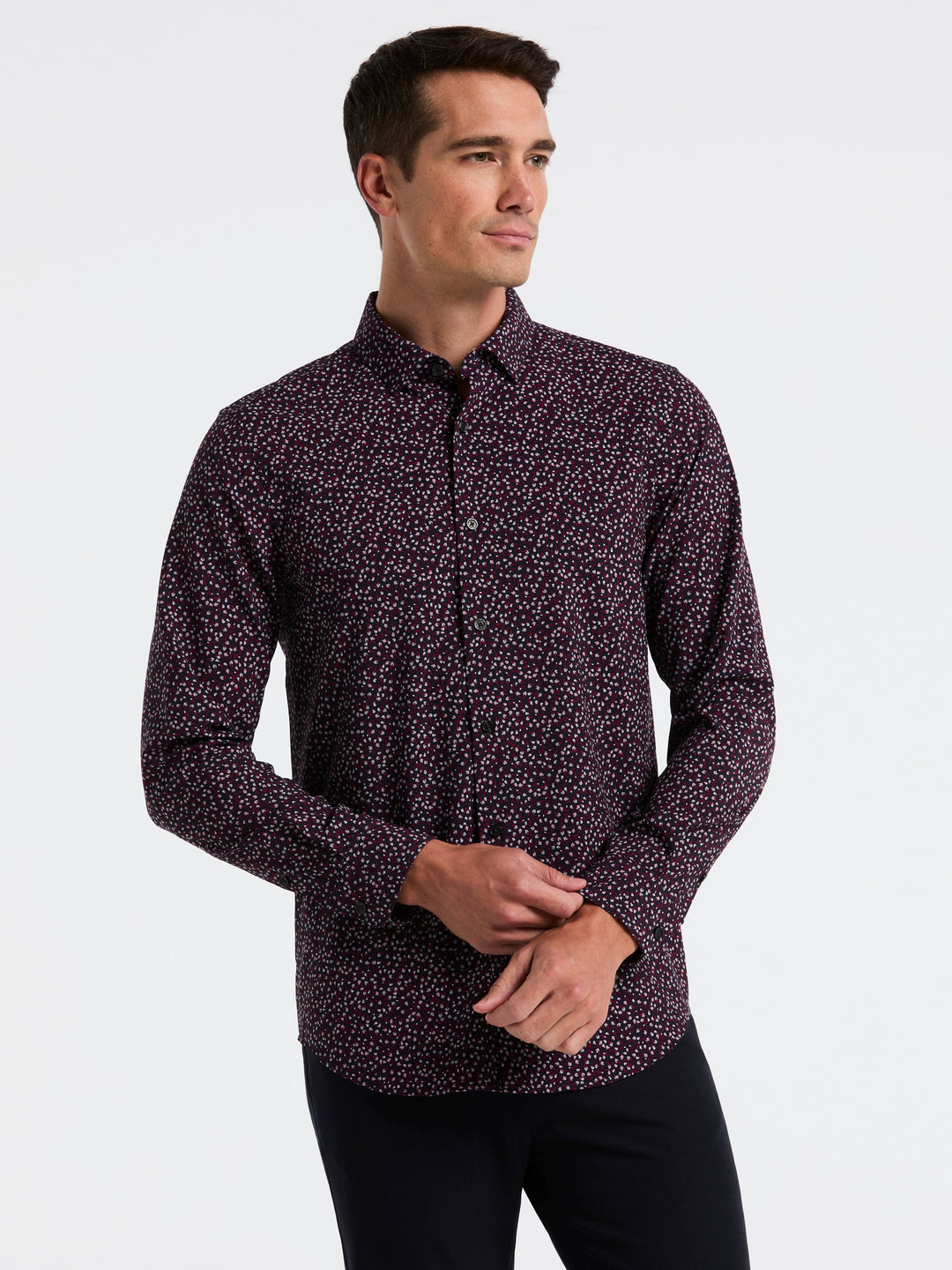 Perry Ellis Outlet Men's Micro Floral Print Slim Fit Shirt in Bright White, Size Medium, Polyester/Elastane