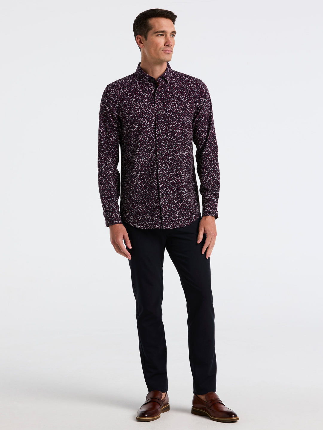 Perry Ellis Men's Micro Floral Print Slim Fit Shirt in Bright White, Size Medium, Polyester/Elastane