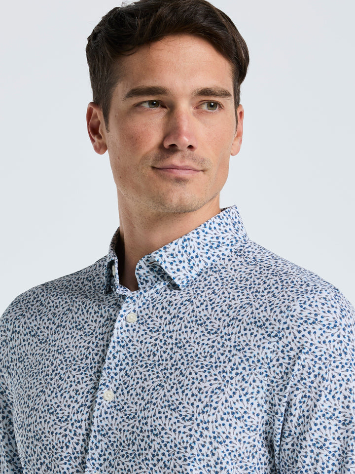 Micro Floral Print Slim Fit Shirt (Bright White) 