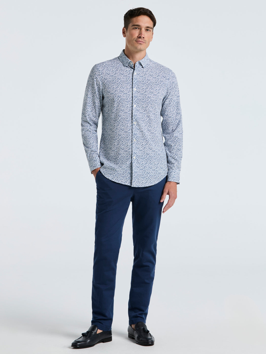 Micro Floral Print Slim Fit Shirt (Bright White) 
