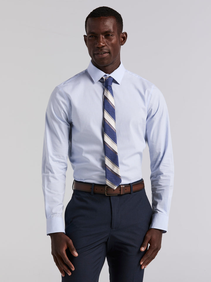 Mini Check Slim Fit Cotton Shirt (Forever Blue) 