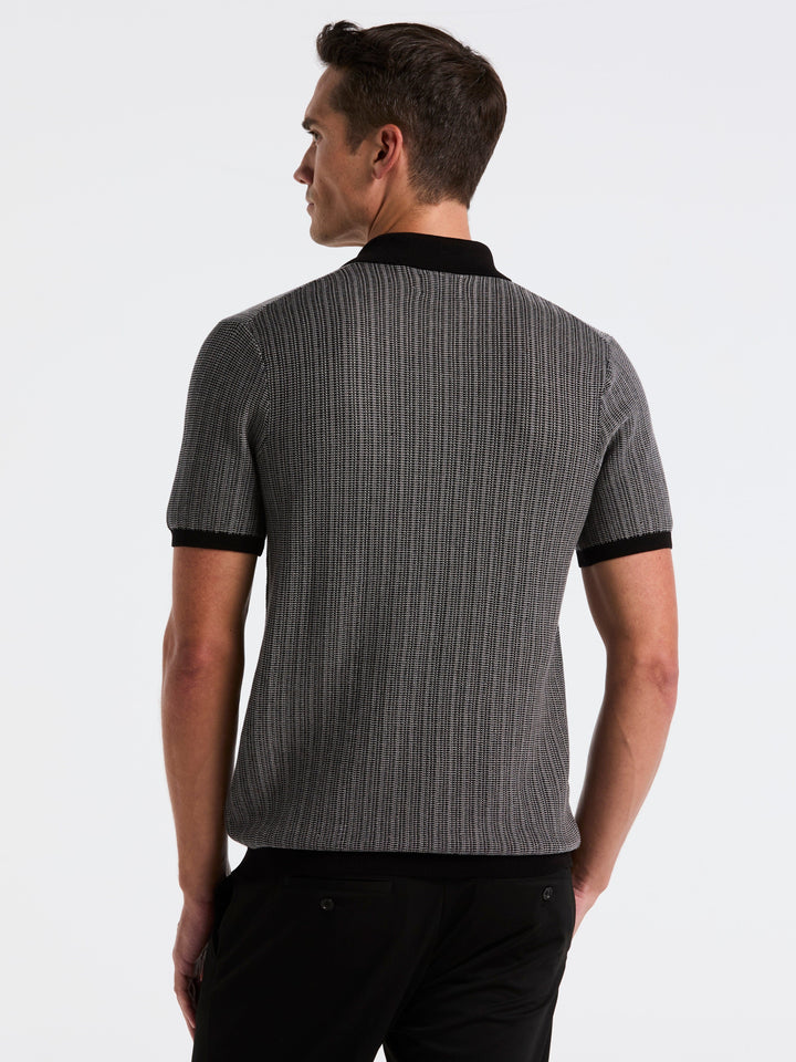 Mini Geo Jacquard Polo Sweater (Black)