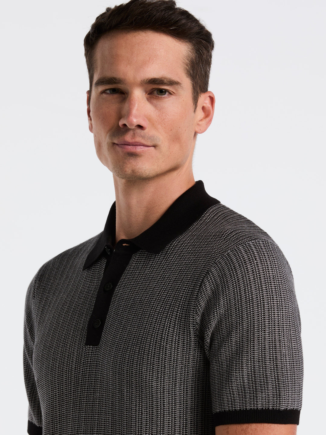 Mini Geo Jacquard Polo Sweater (Black)