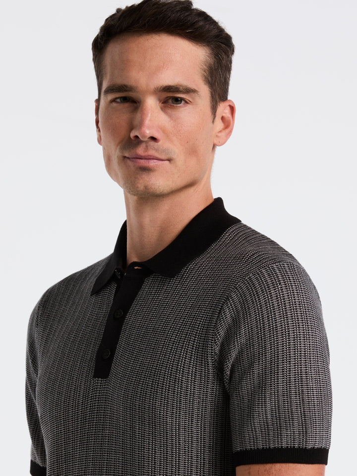 Mini Geo Jacquard Polo Sweater (Black)