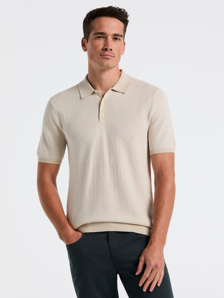 Mini Geo Jacquard Polo Sweater (Silver Birch) 