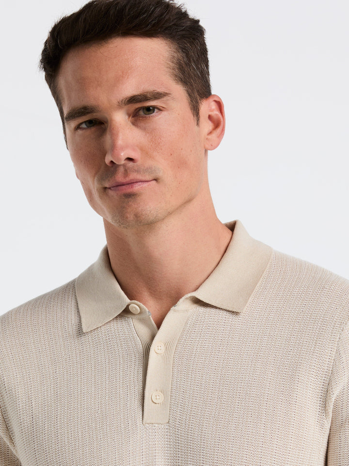 Mini Geo Jacquard Polo Sweater (Silver Birch) 