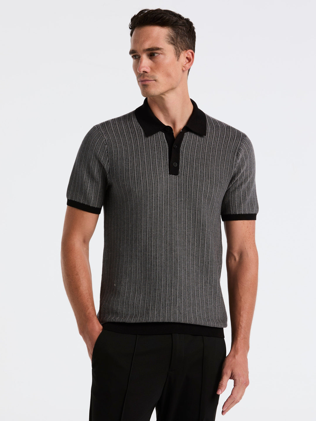 Mini Geo Jacquard Polo Sweater (Black)