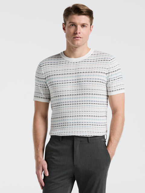 Multi Color Geometric Print Crew Sweater (Bright White) 