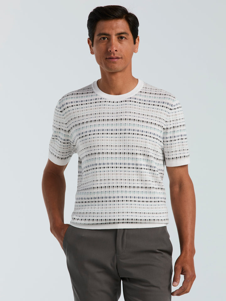 Multi Color Geometric Print Crew Sweater (Bright White) 