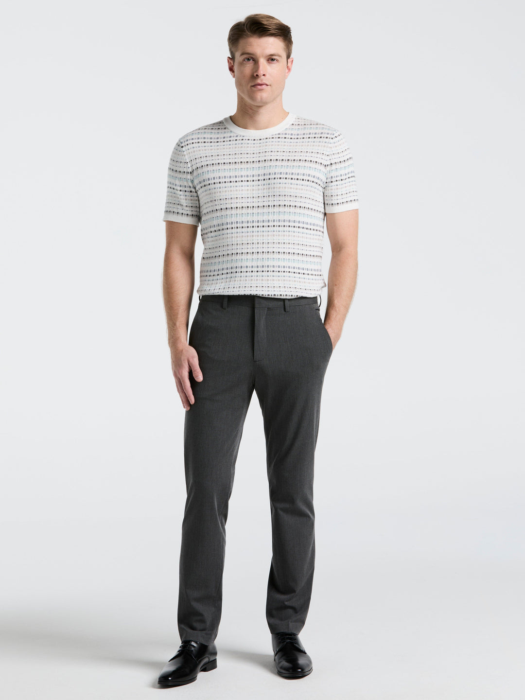 Multi Color Geometric Print Crew Sweater (Bright White) 