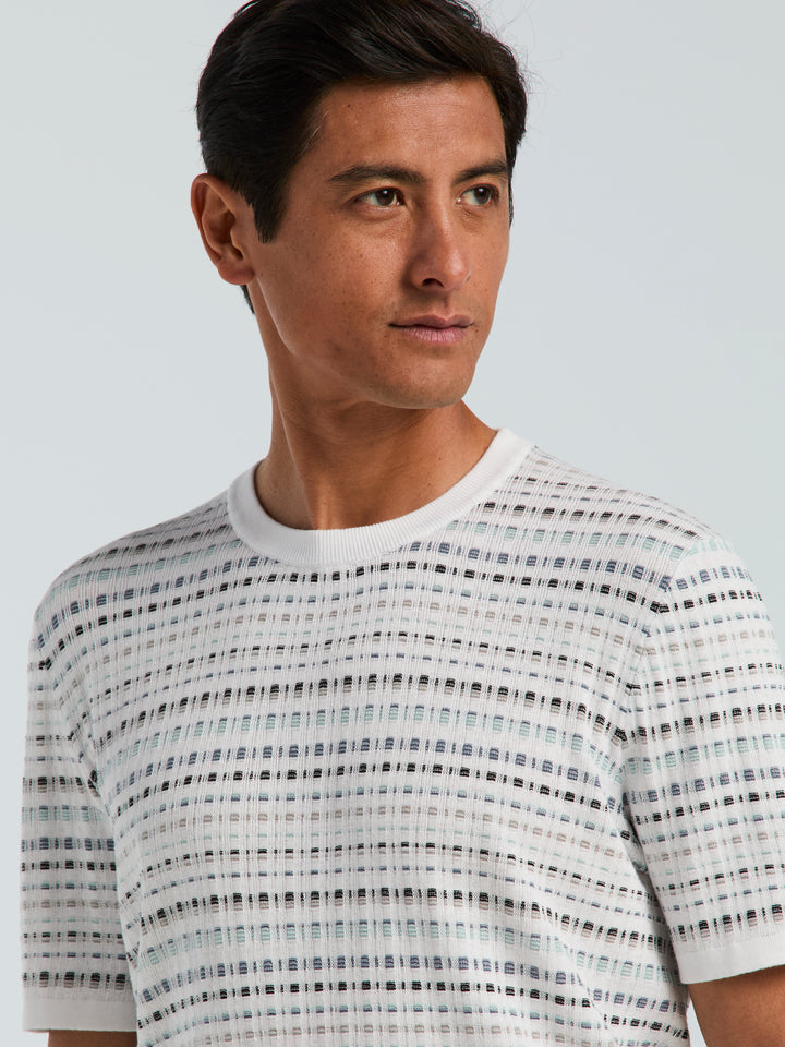 Multi Color Geometric Print Crew Sweater (Bright White) 