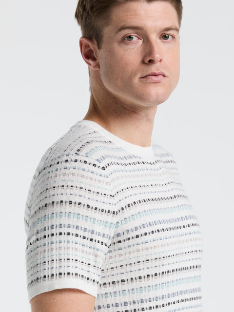 Multi Color Geometric Print Crew Sweater (Bright White) 