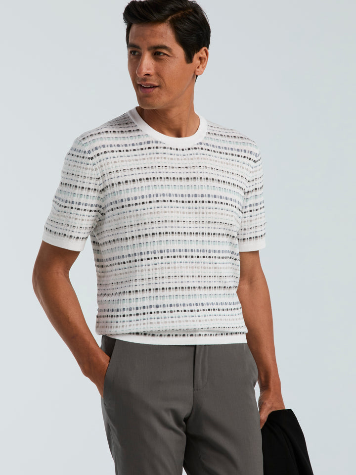 Multi Color Geometric Print Crew Sweater (Bright White) 