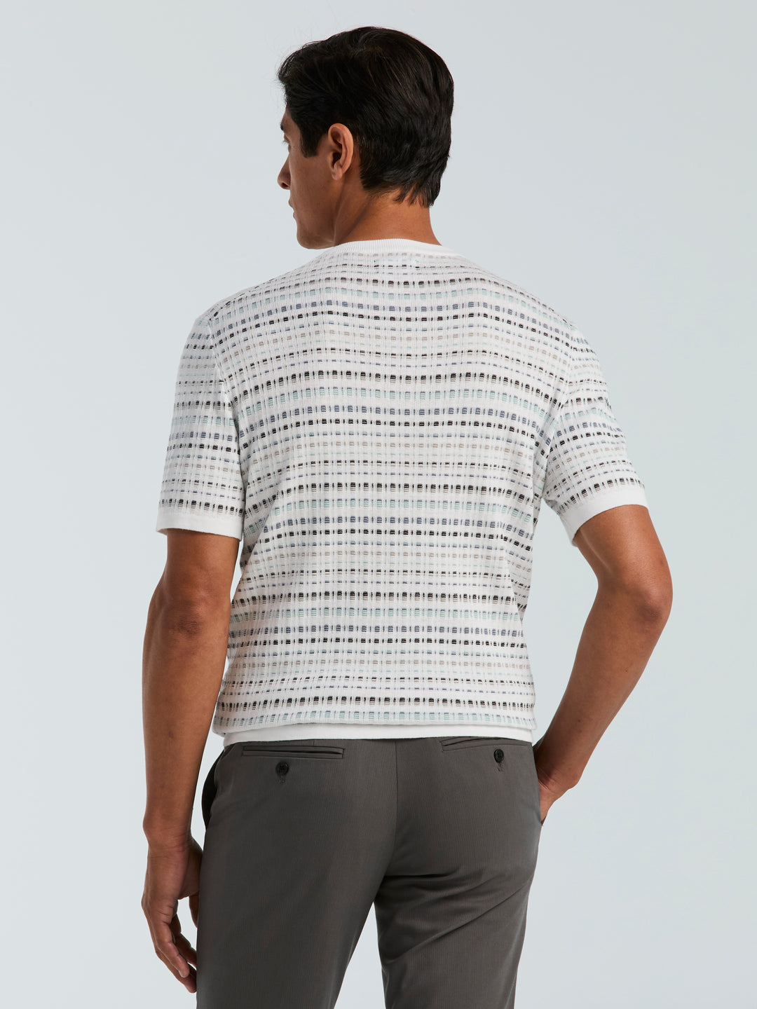 Multi Color Geometric Print Crew Sweater (Bright White) 