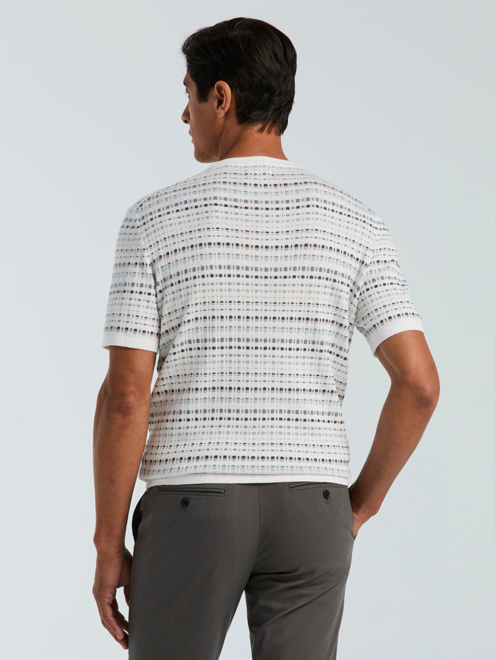 Multi Color Geometric Print Crew Sweater (Bright White) 