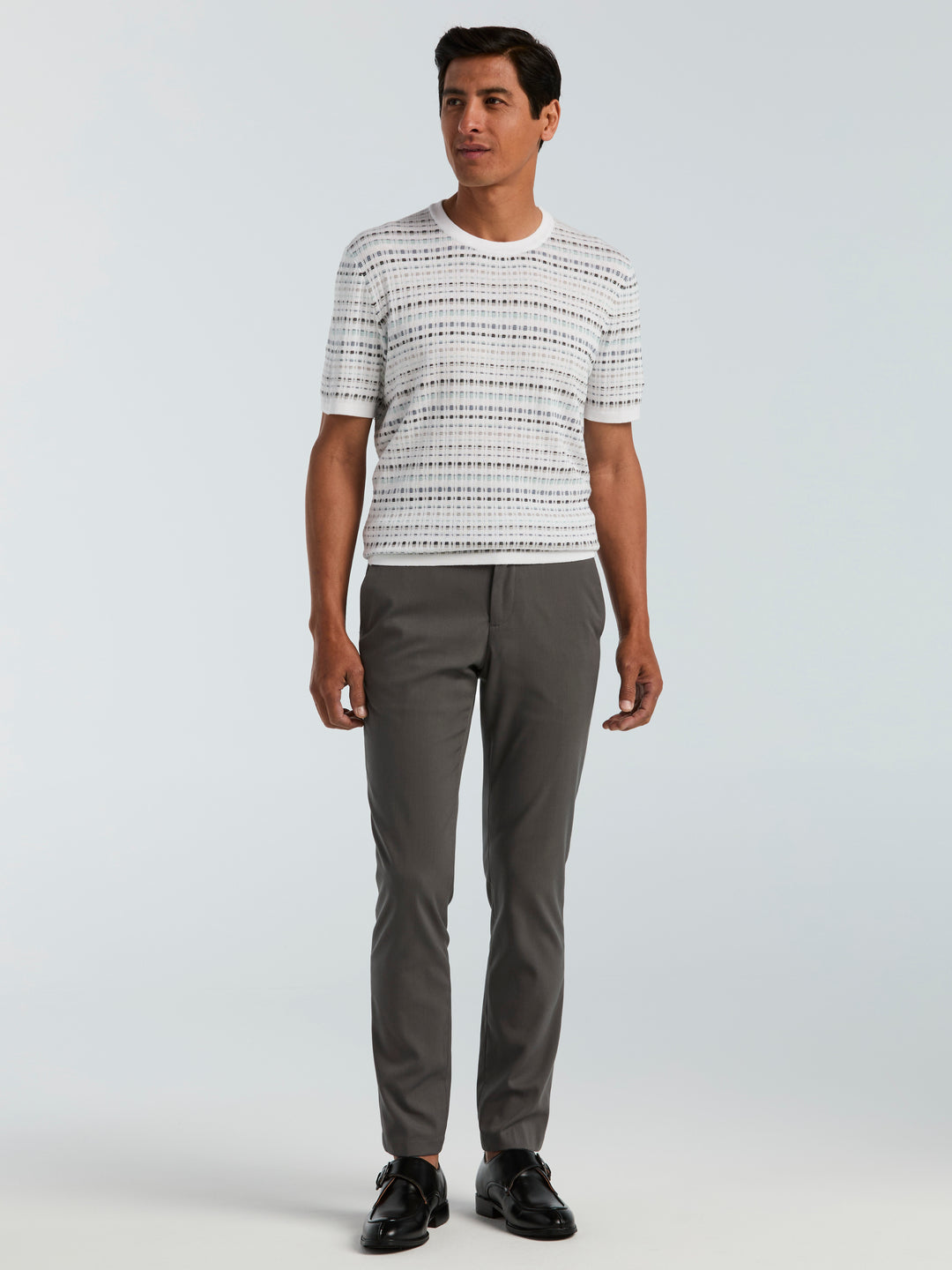 Multi Color Geometric Print Crew Sweater (Bright White) 