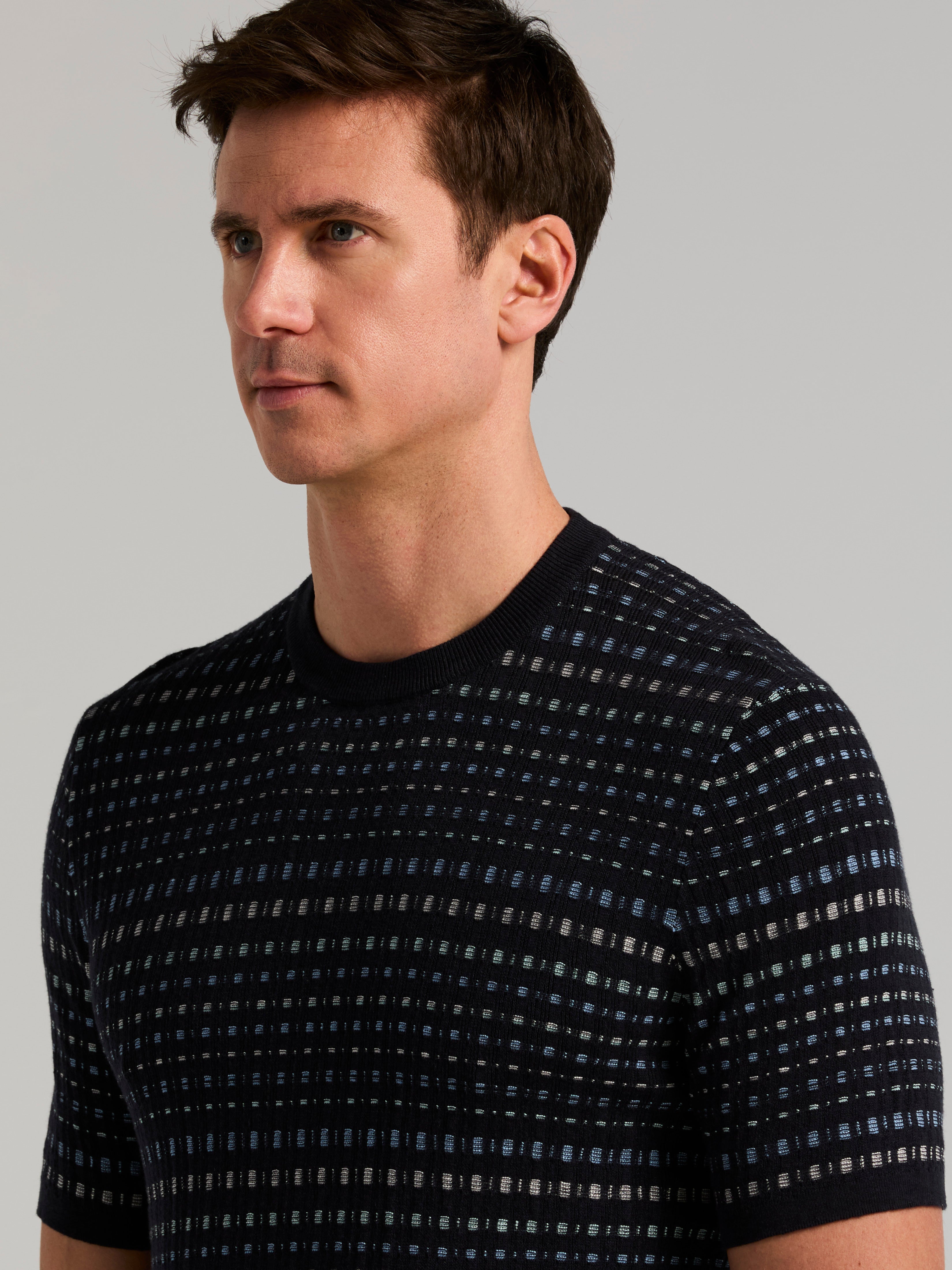 メンズウェア COLORFUL GEOMETRY PATTERN JQD KNIT CREW Multi Color Geometric Print Crew Sweater – Perry Ellis