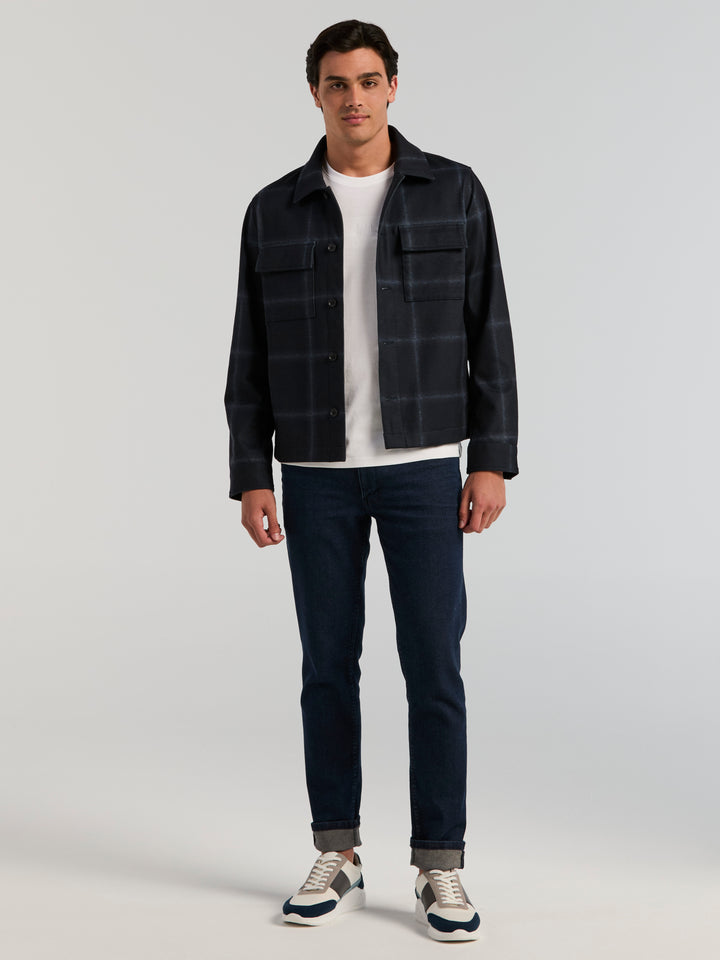 Ombre Plaid Print Knit Shirt Jacket (Dark Sapphire) 