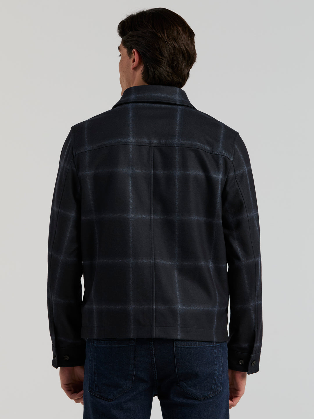 Ombre Plaid Print Knit Shirt Jacket (Dark Sapphire) 