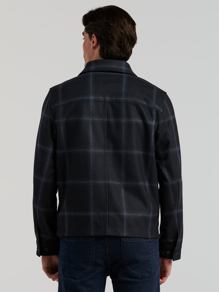 Ombre Plaid Print Knit Shirt Jacket (Dark Sapphire) 