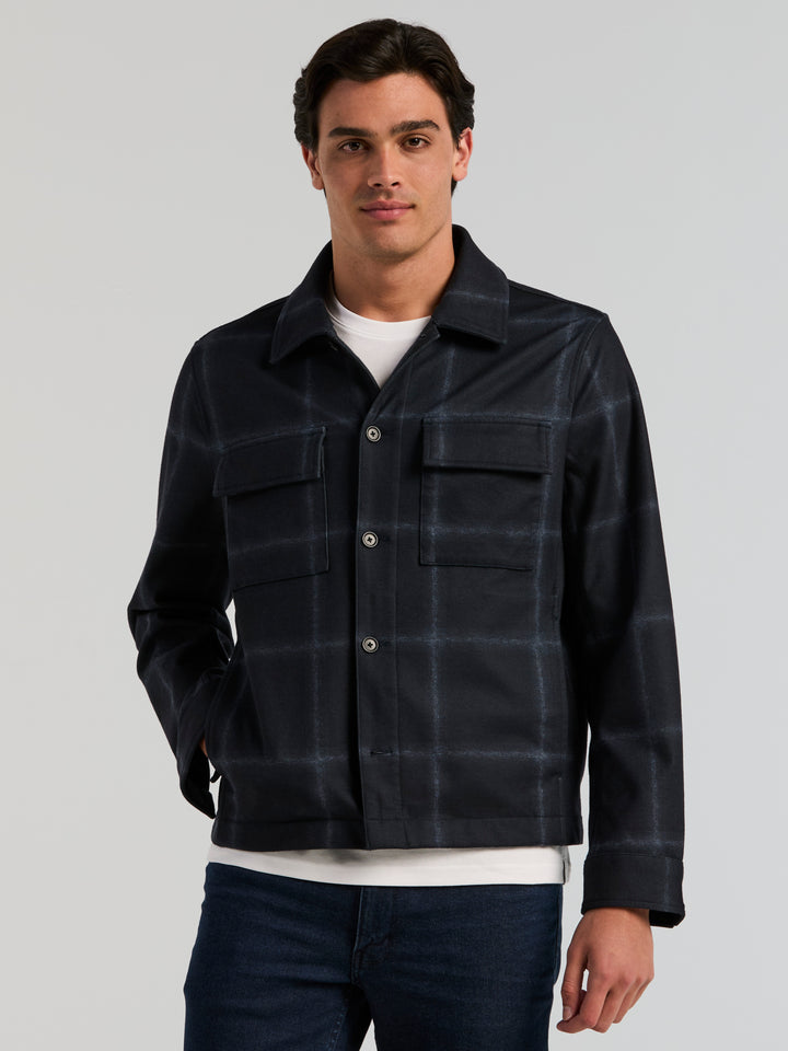 Ombre Plaid Print Knit Shirt Jacket (Dark Sapphire) 