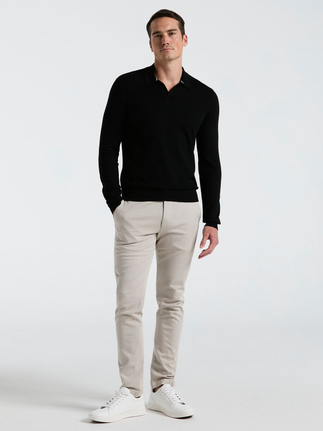 Open Polo Sweater (Black) 