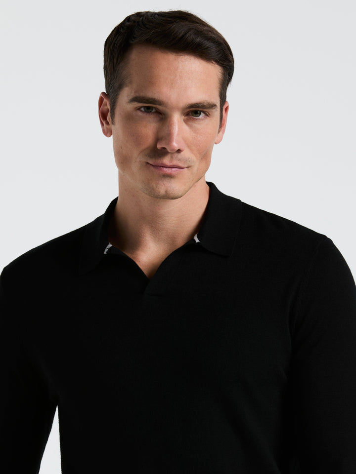 Open Polo Sweater (Black) 