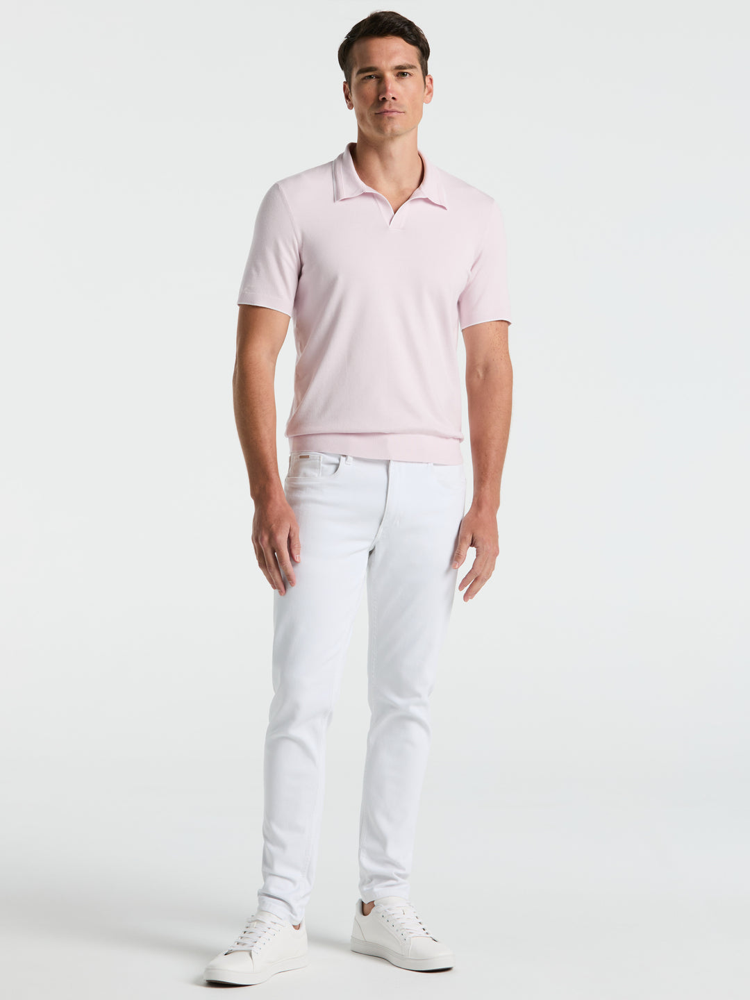 Open Polo Sweater with Tipping Detail (Orchid Ice) 