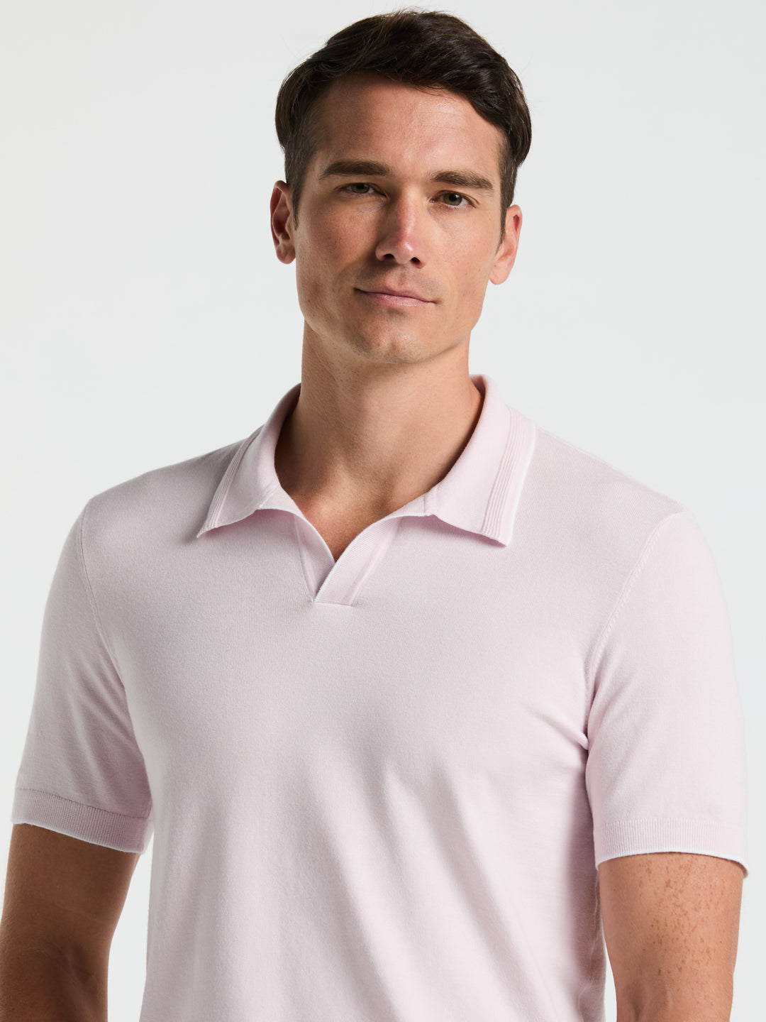 Open Polo Sweater with Tipping Detail (Orchid Ice) 