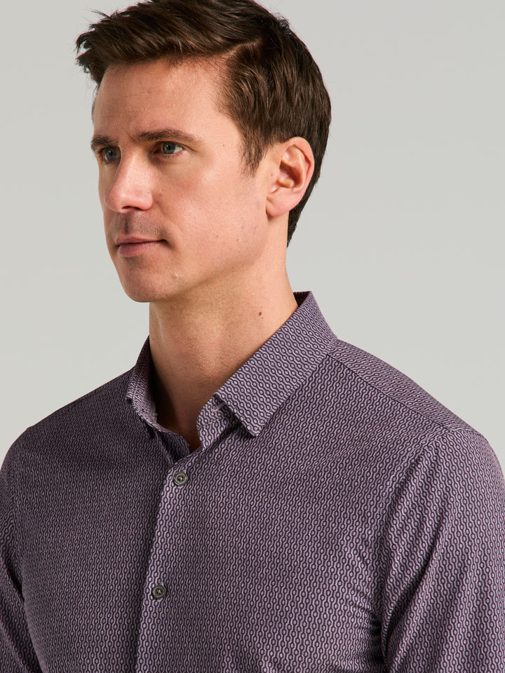 Long Sleeve Painted Geo Print Shirt (Cadet) 
