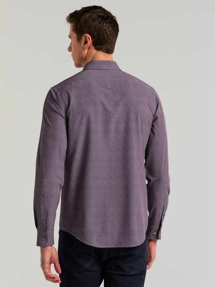 Long Sleeve Painted Geo Print Shirt (Cadet) 