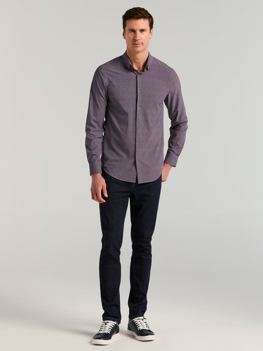 Long Sleeve Painted Geo Print Shirt (Cadet) 