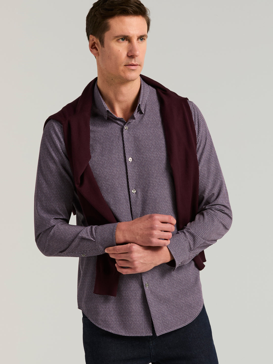 Long Sleeve Painted Geo Print Shirt (Cadet) 