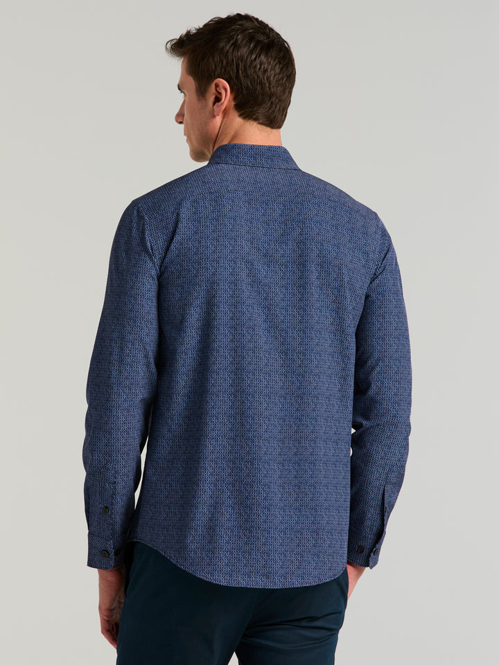 Long Sleeve Painted Geo Print Shirt (Pageant Blue) 