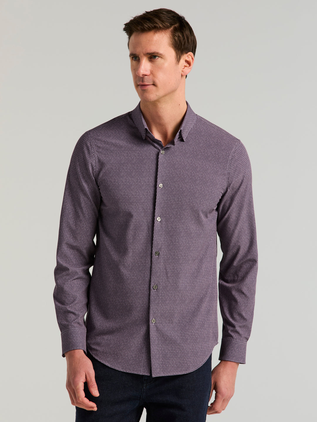 Long Sleeve Painted Geo Print Shirt (Cadet) 